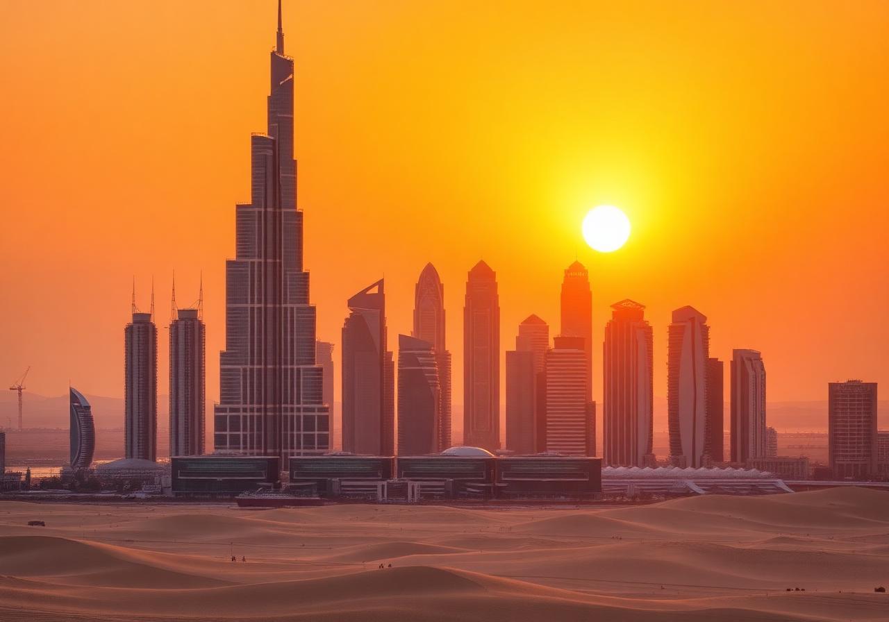 Dubai skyline at sunset
